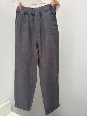 Zara linen Casual Elastic-Waist Gray Pants